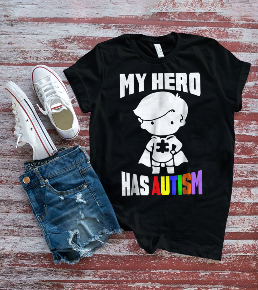 My Hero Has Autism Mom From Son56 Puzzle Cape Hero T-Shirt