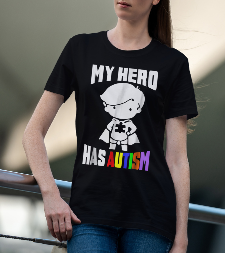 My Hero Has Autism Mom From Son56 Puzzle Cape Hero T-Shirt