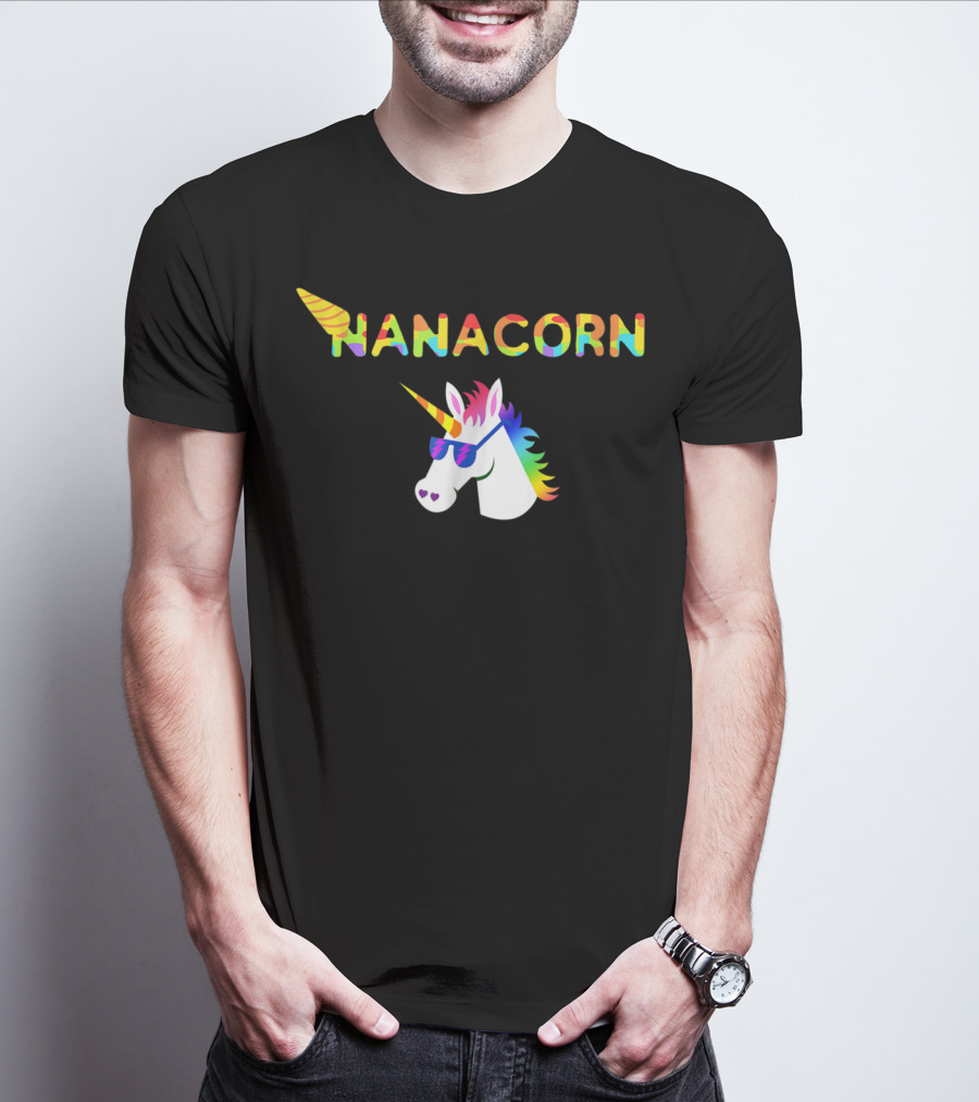 Nanacorn Rainbow Unicorn With Sunglasses Fun T-Shirt
