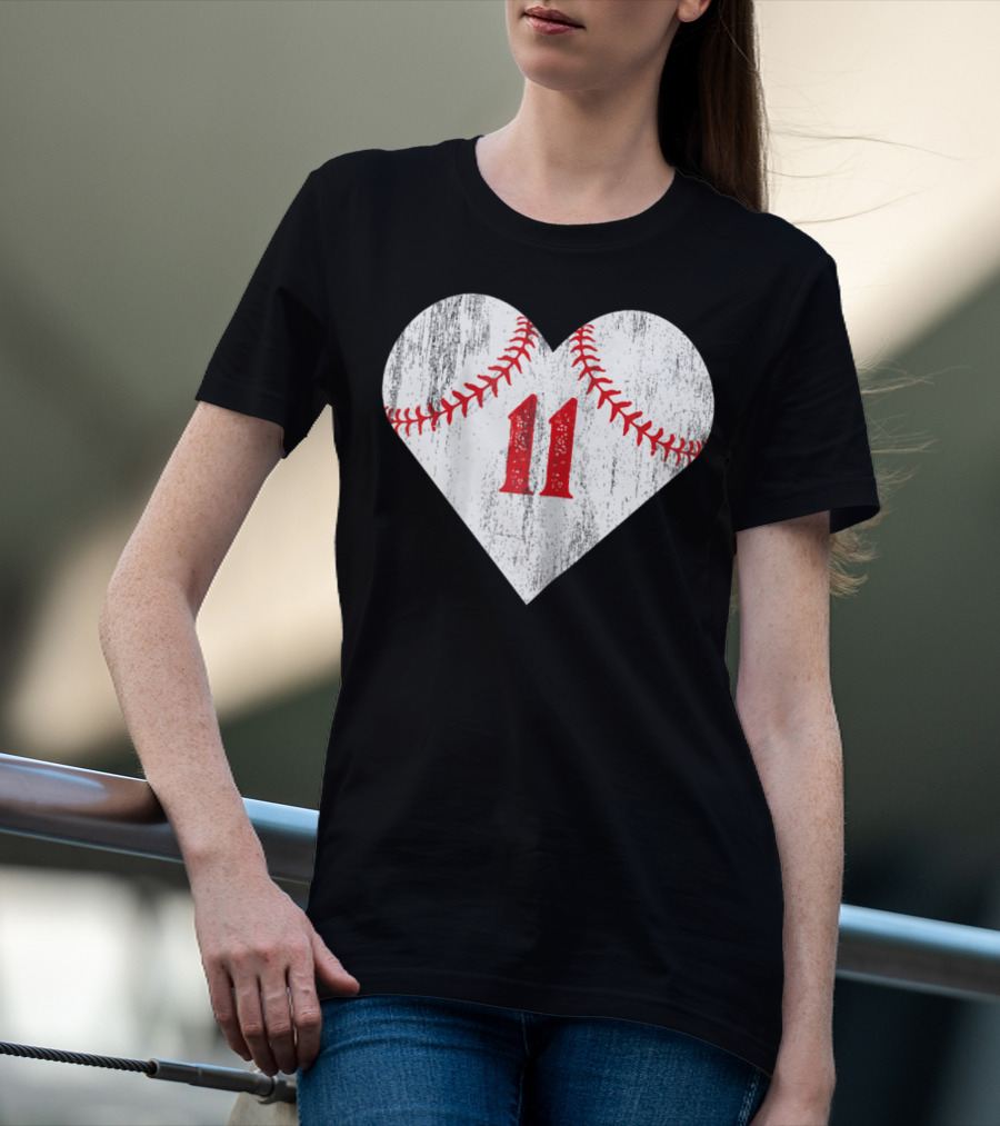 Number 11 Heart Baseball Softball T-Shirt