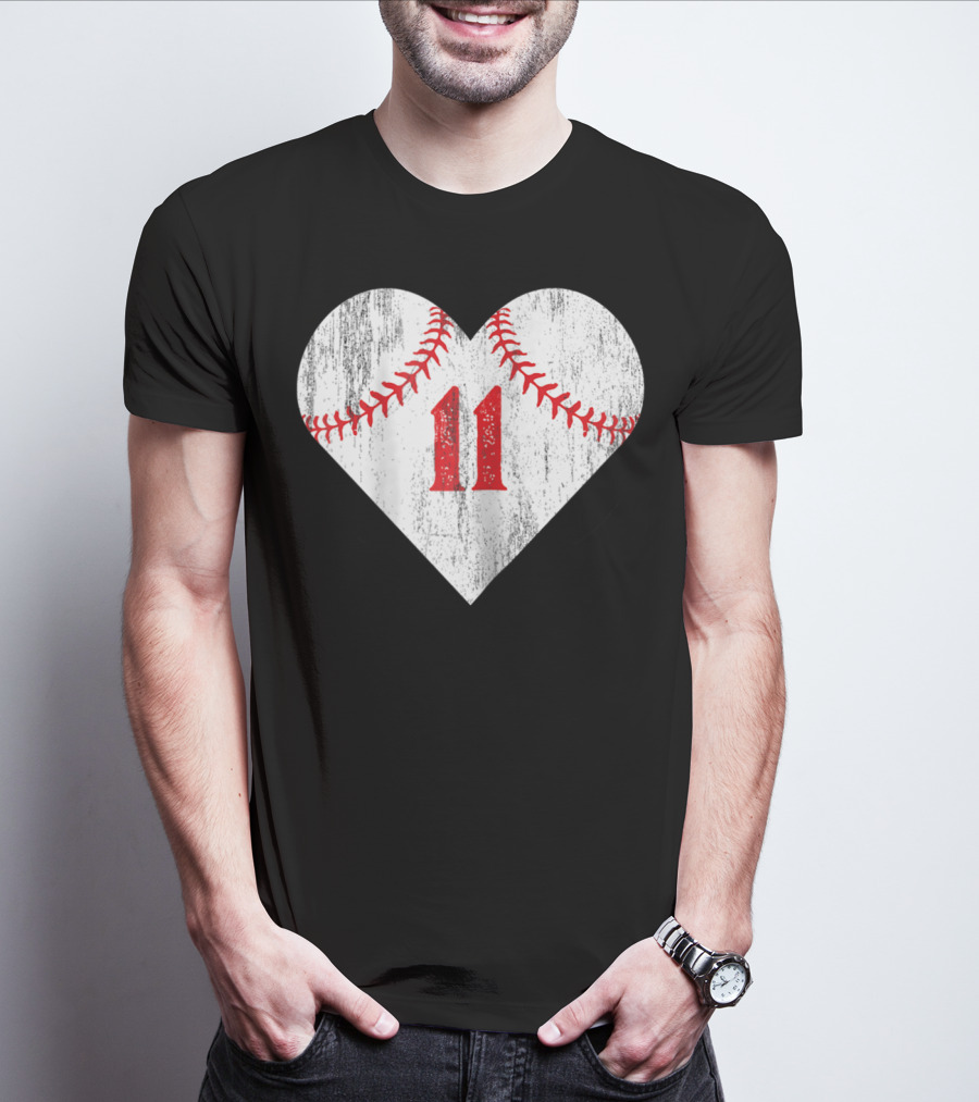 Number 11 Heart Baseball Softball T-Shirt