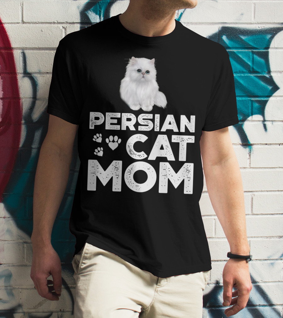 Persian Cat Mom With Paw And Heart Design For Female Cat Owners T-Shirt
