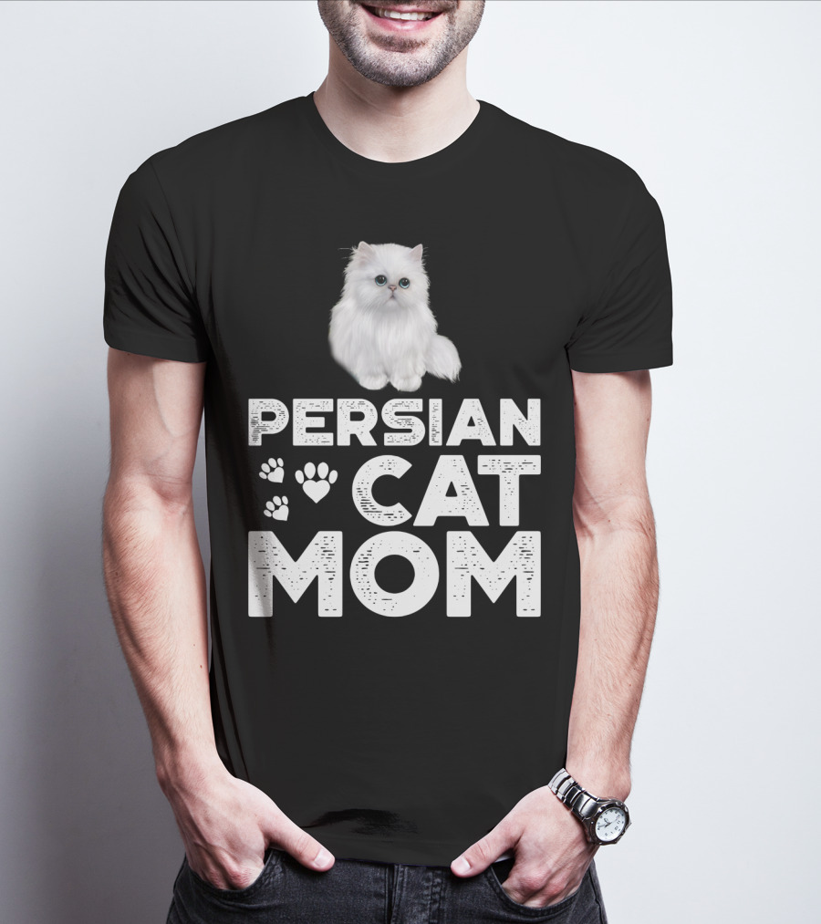 Persian Cat Mom With Paw And Heart Design For Female Cat Owners T-Shirt