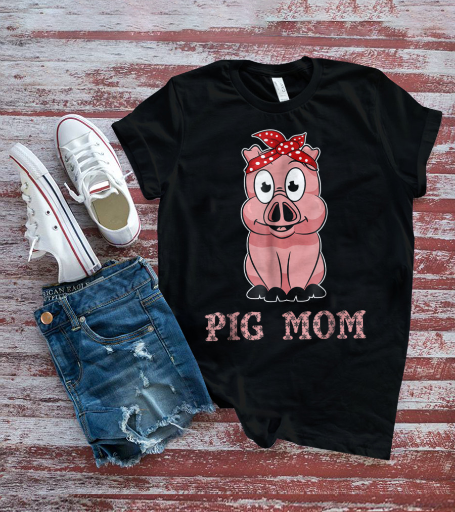 Pig Mom Bandana Cute For Girl And Women79 Whimsical Pig With Red Polka Dot Headband T-Shirt