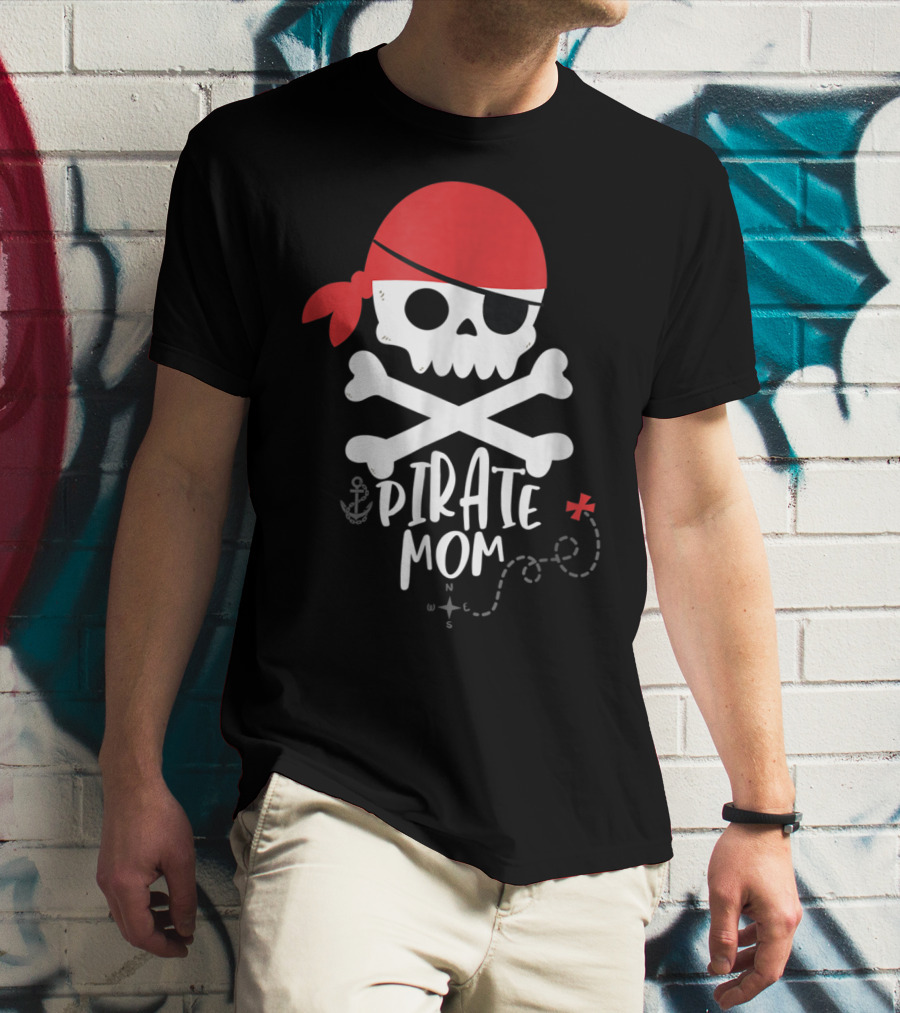 Pirate Mom Skull And Crossbones With Red Bandana Map Anchor T-Shirt