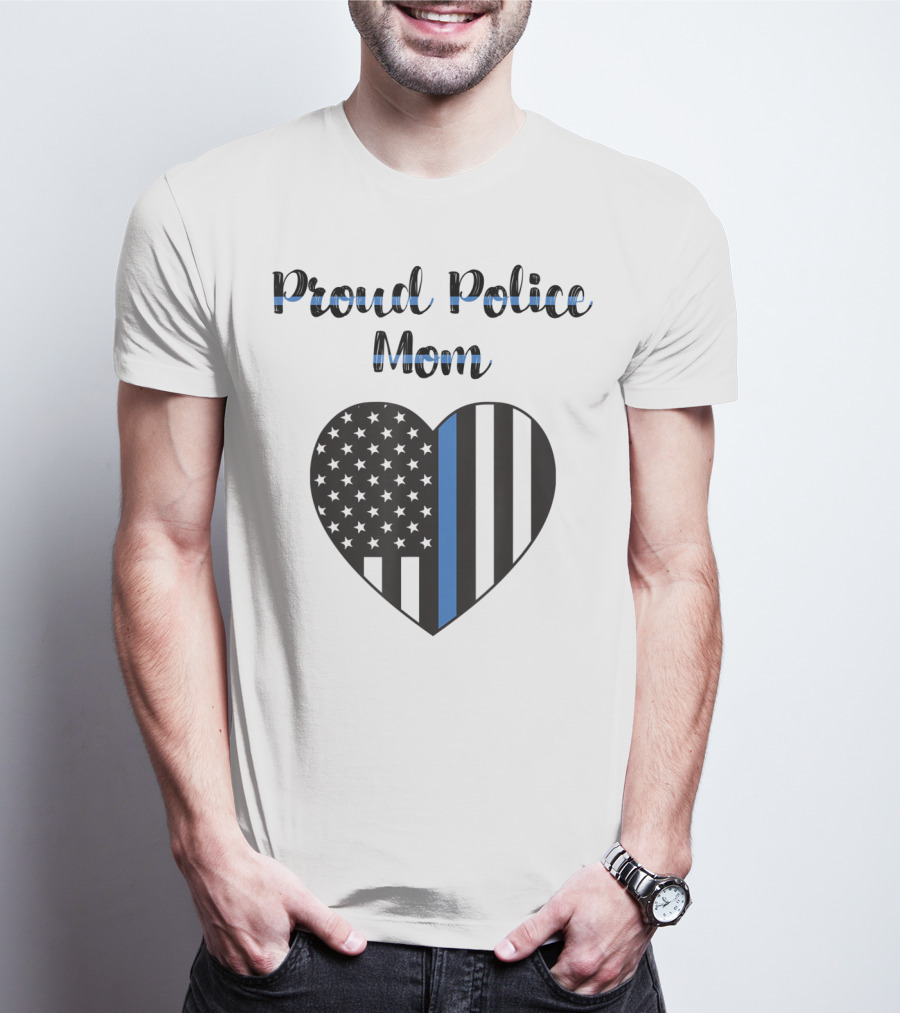 Proud Police Mom Heart Thin Blue Line T-Shirt