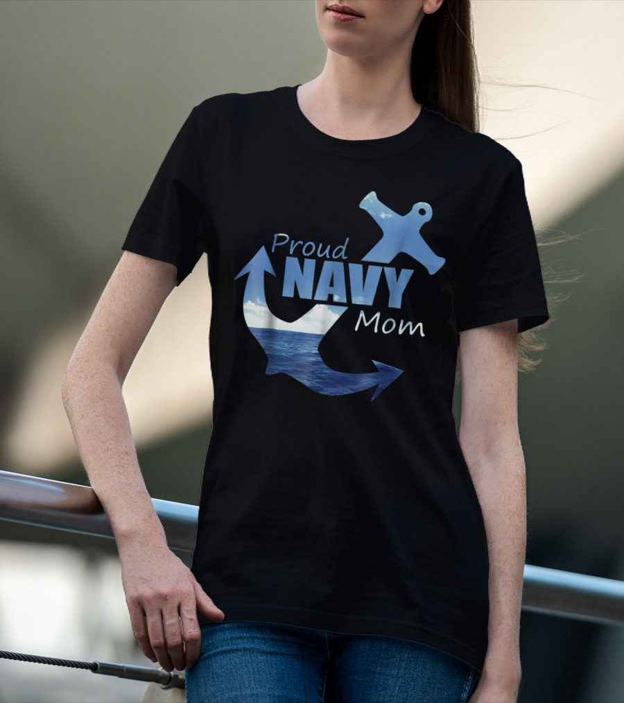Proud Navy Mom Anchor Ocean T-Shirt