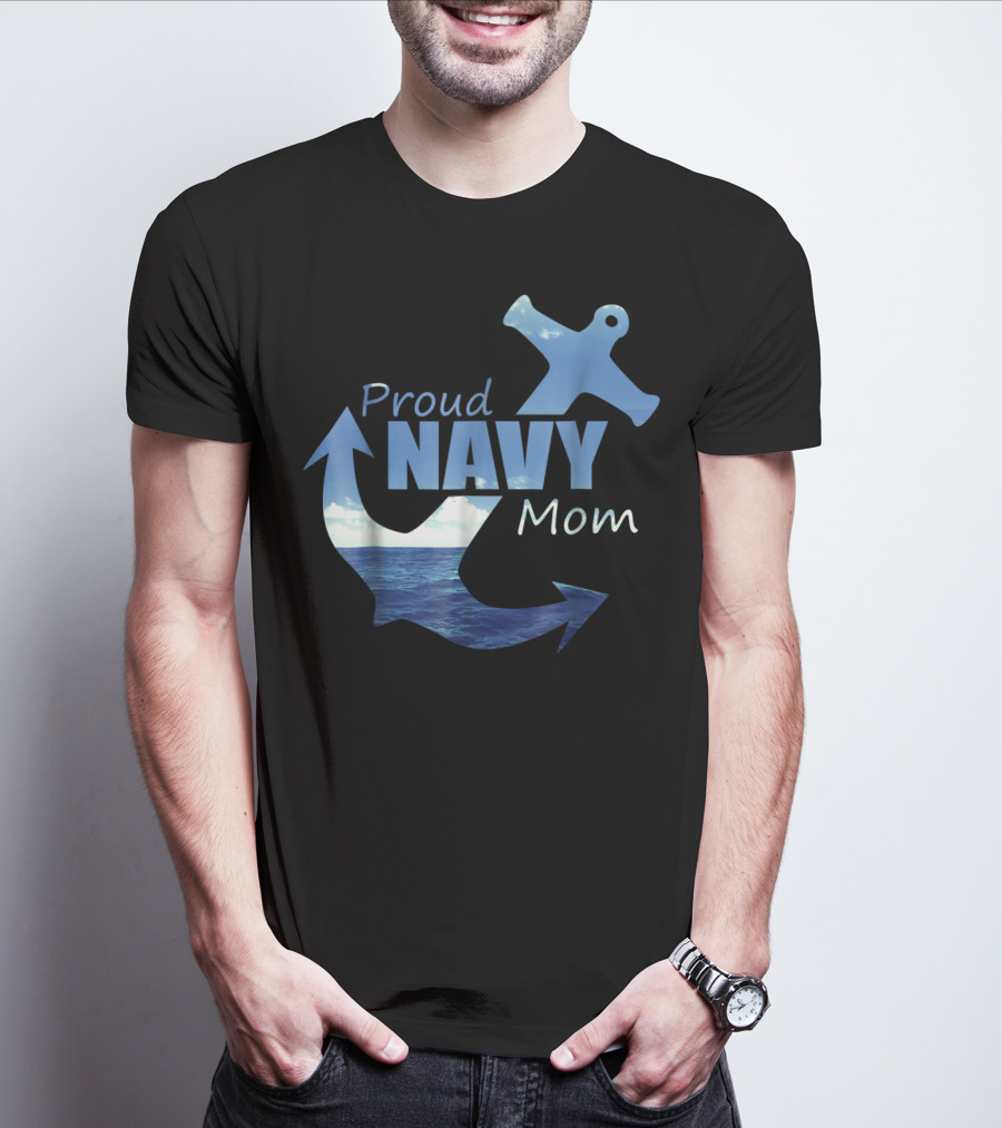 Proud Navy Mom Anchor Ocean T-Shirt