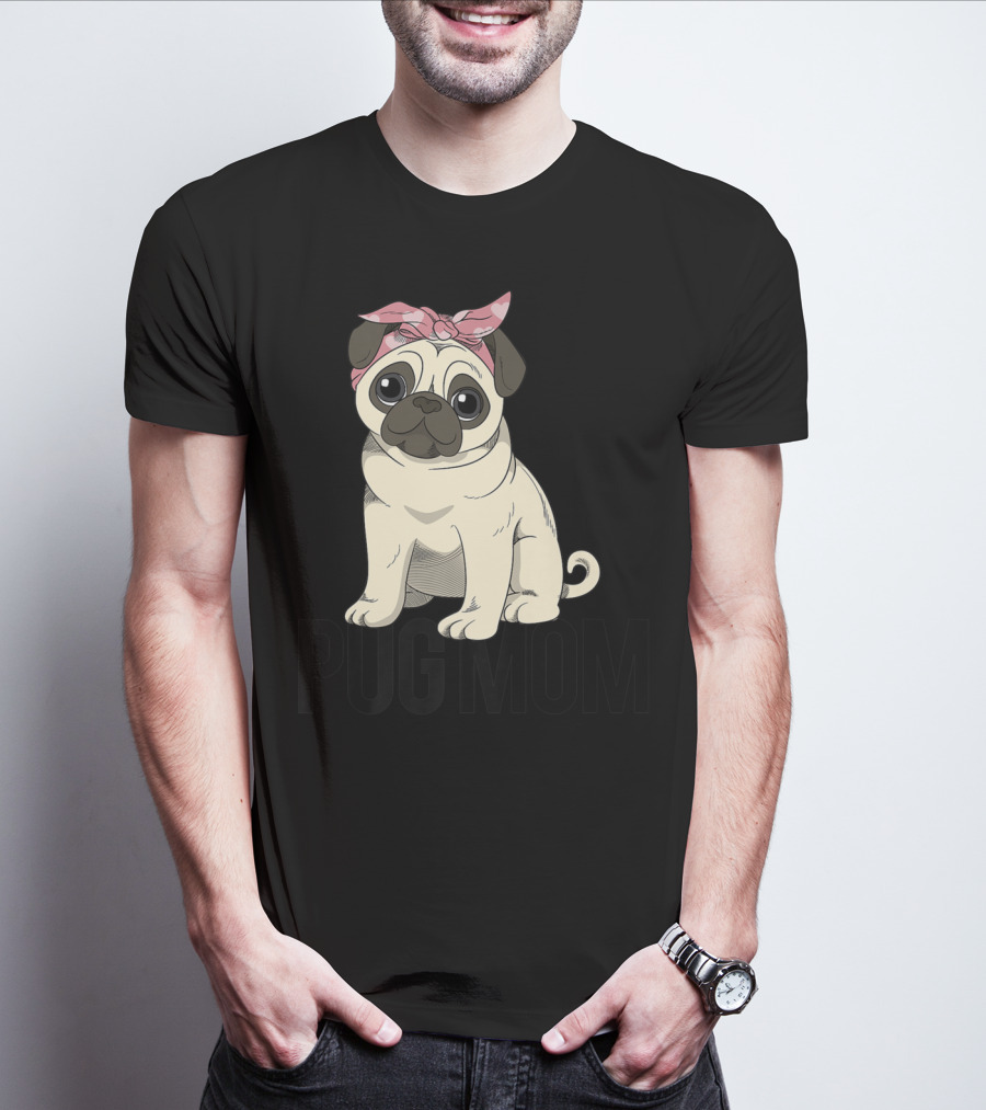 Pug Mom Cute Pug With Pink Bandana T-Shirt
