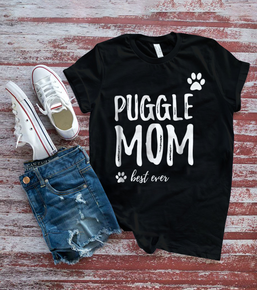 Puggle Mom Best Ever Dog Lover Paw Prints T-Shirt