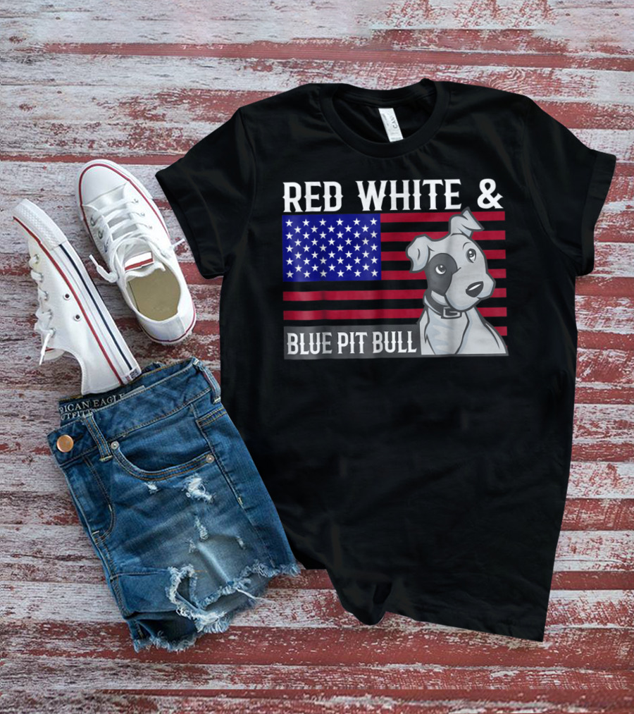 Red White Blue Pit Bull American Flag T-Shirt