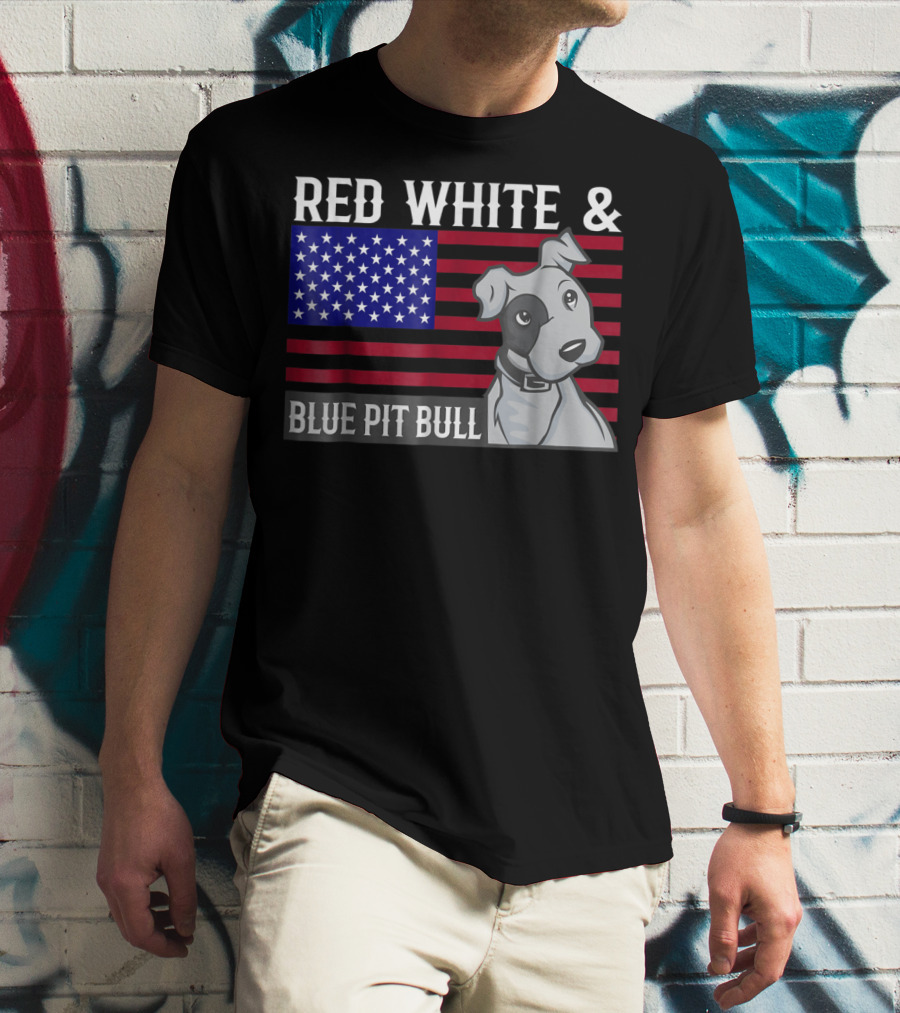 Red White Blue Pit Bull American Flag T-Shirt