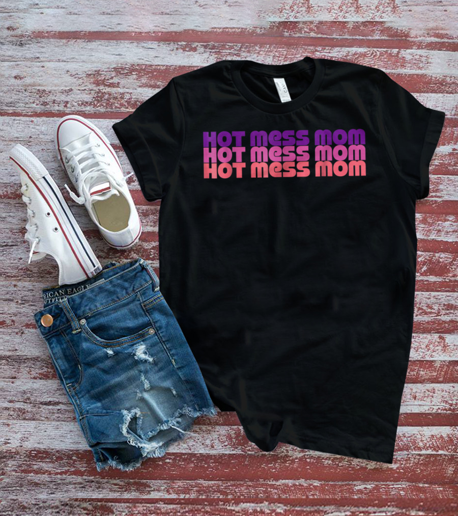 Retro 70s Style Vintage Hot Mess Mom Gradient Typography T-Shirt