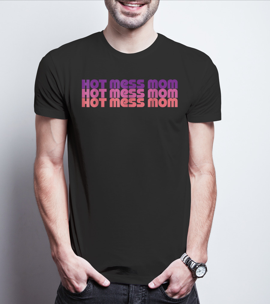 Retro 70s Style Vintage Hot Mess Mom Gradient Typography T-Shirt