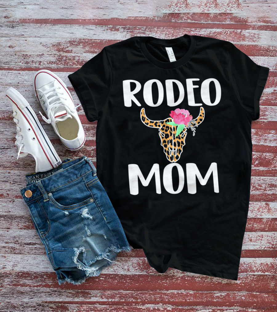 Rodeo Mom Leopard Bull Skull Floral Rodeo Mom T-Shirt