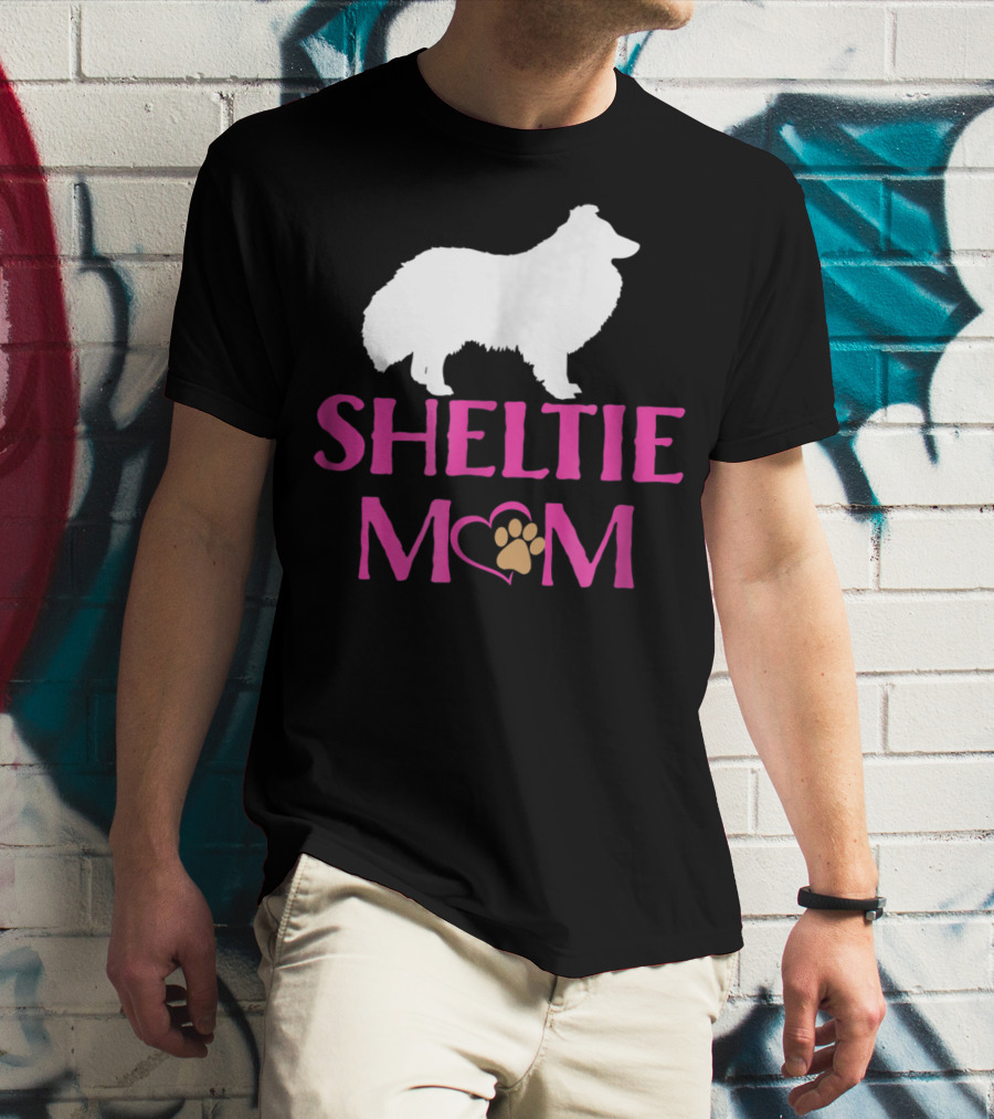 Sheltie Mom With Heart And Paw Prints T-Shirt