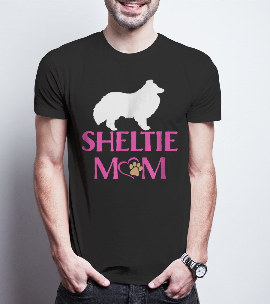 Sheltie Mom With Heart And Paw Prints T-Shirt