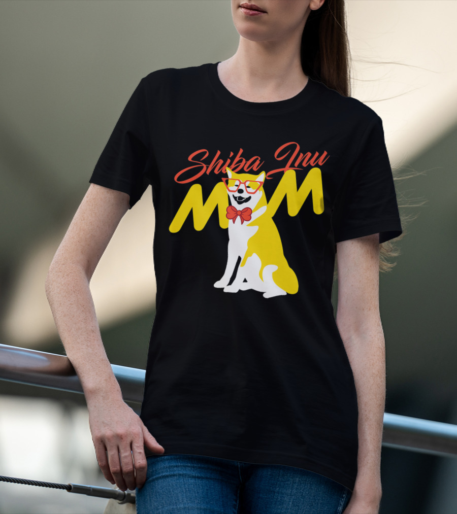 Shiba Inu Mom With Glasses And Bow Tie T-Shirt