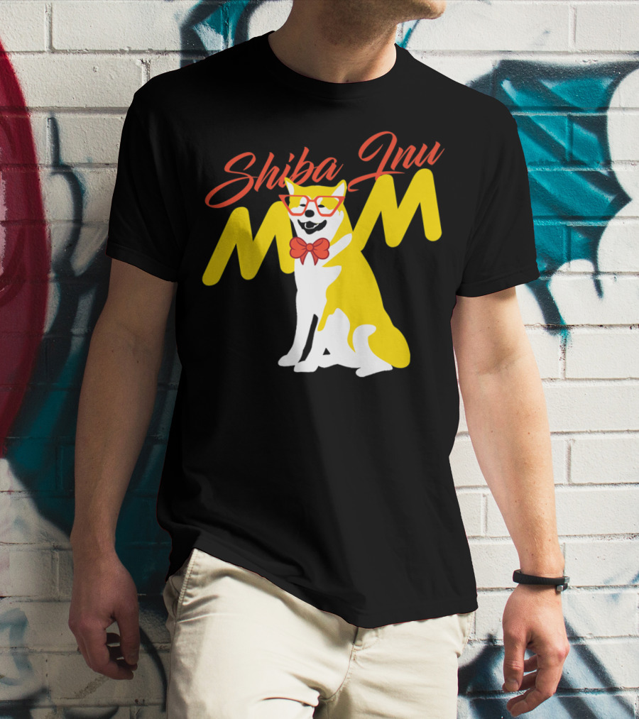 Shiba Inu Mom With Glasses And Bow Tie T-Shirt