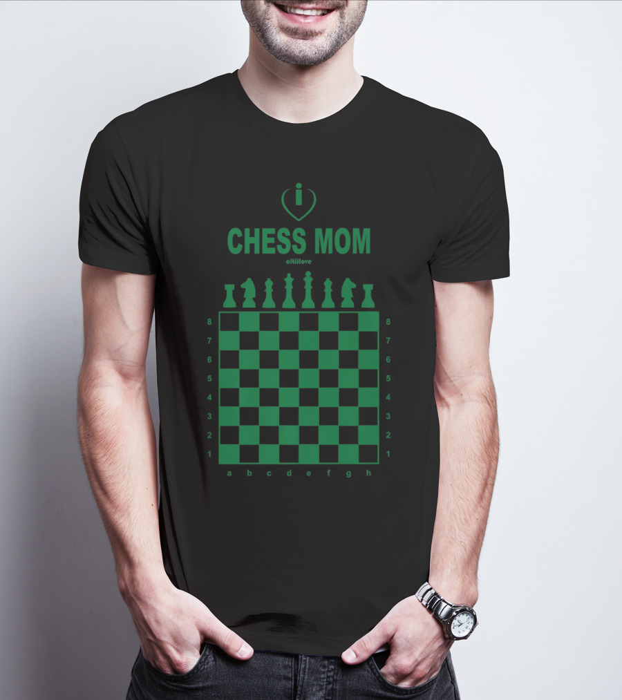 I Love Chess Mom Slim Fit Chess Board And Pieces T-Shirt