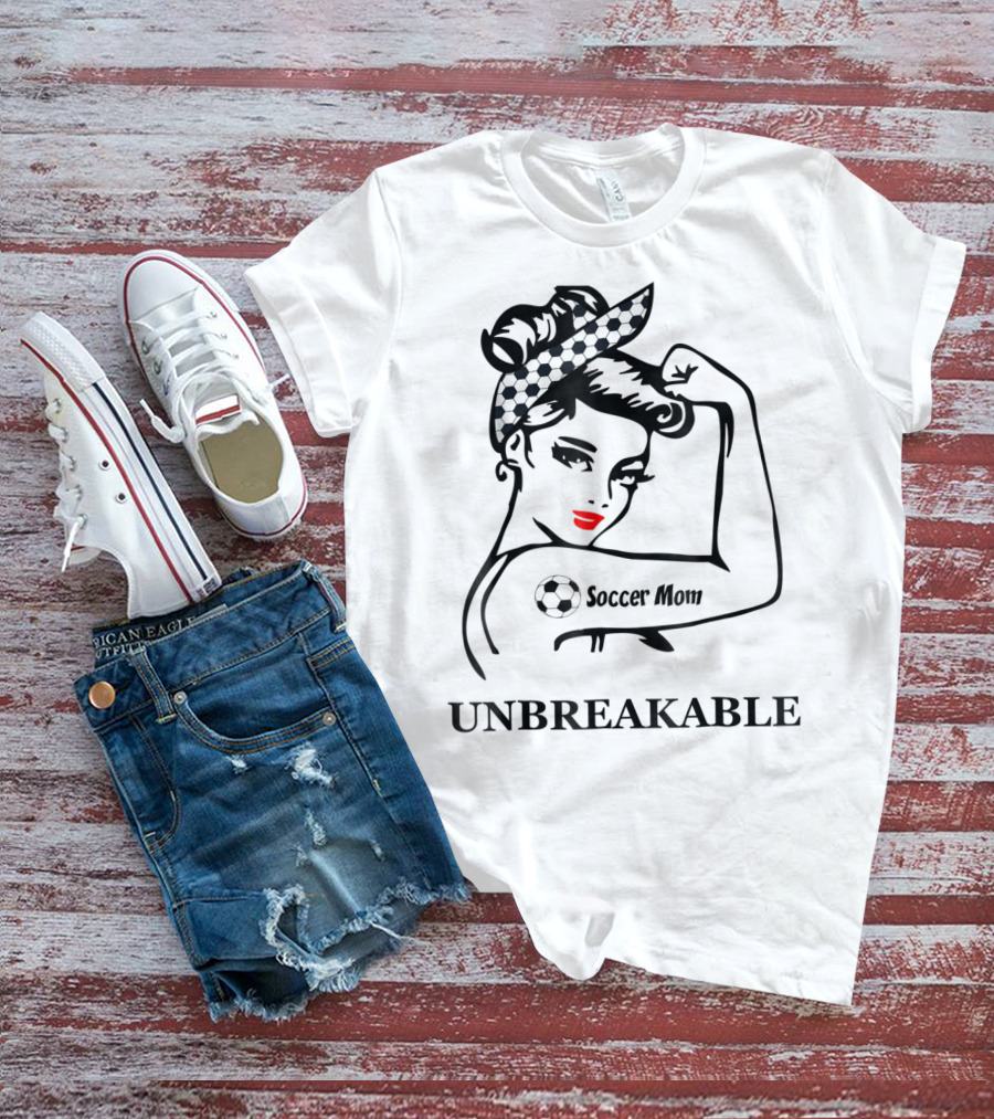 Unbreakable Soccer Mom With Soccer Ball Headscarf And Tattoo T-Shirt