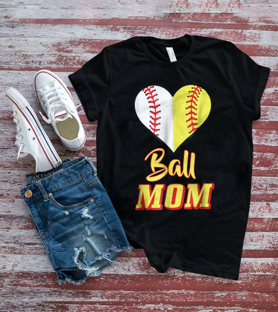 Ball Mom Softball Baseball Heart T-Shirt