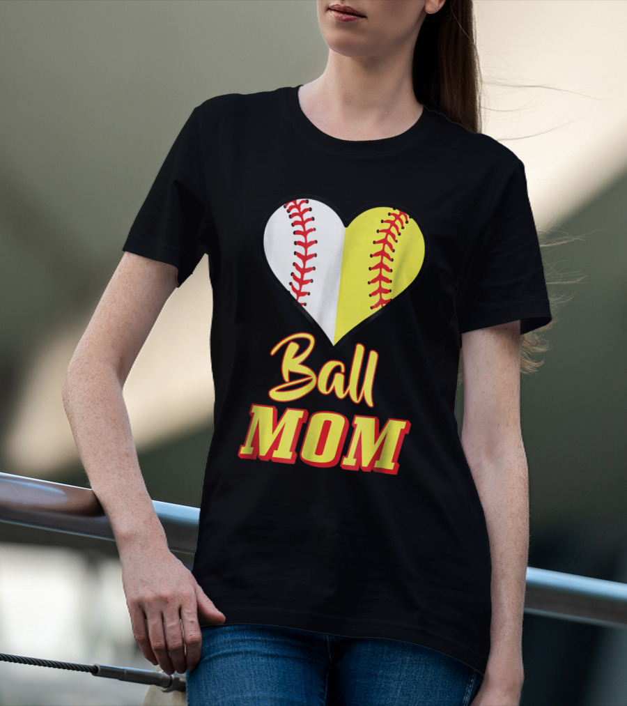 Ball Mom Softball Baseball Heart T-Shirt