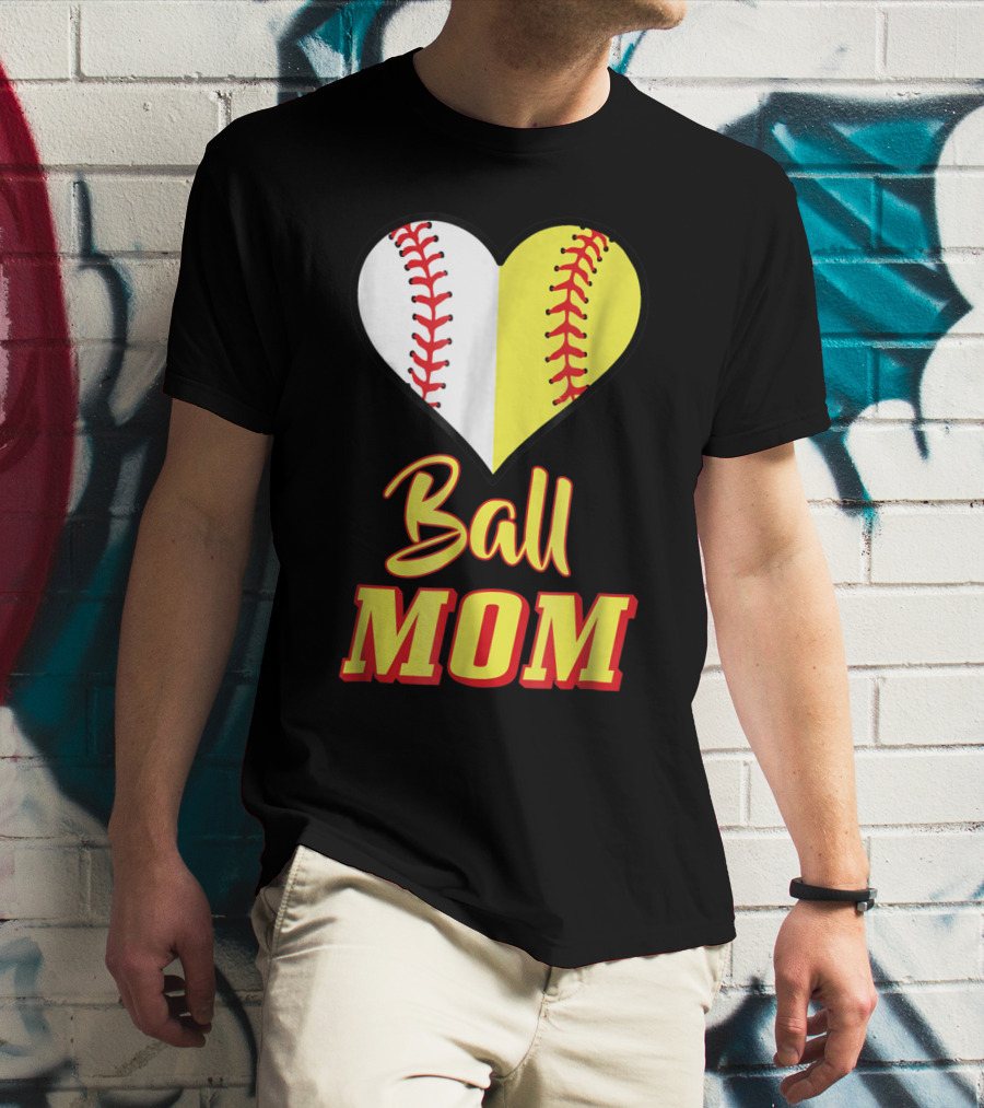 Ball Mom Softball Baseball Heart T-Shirt