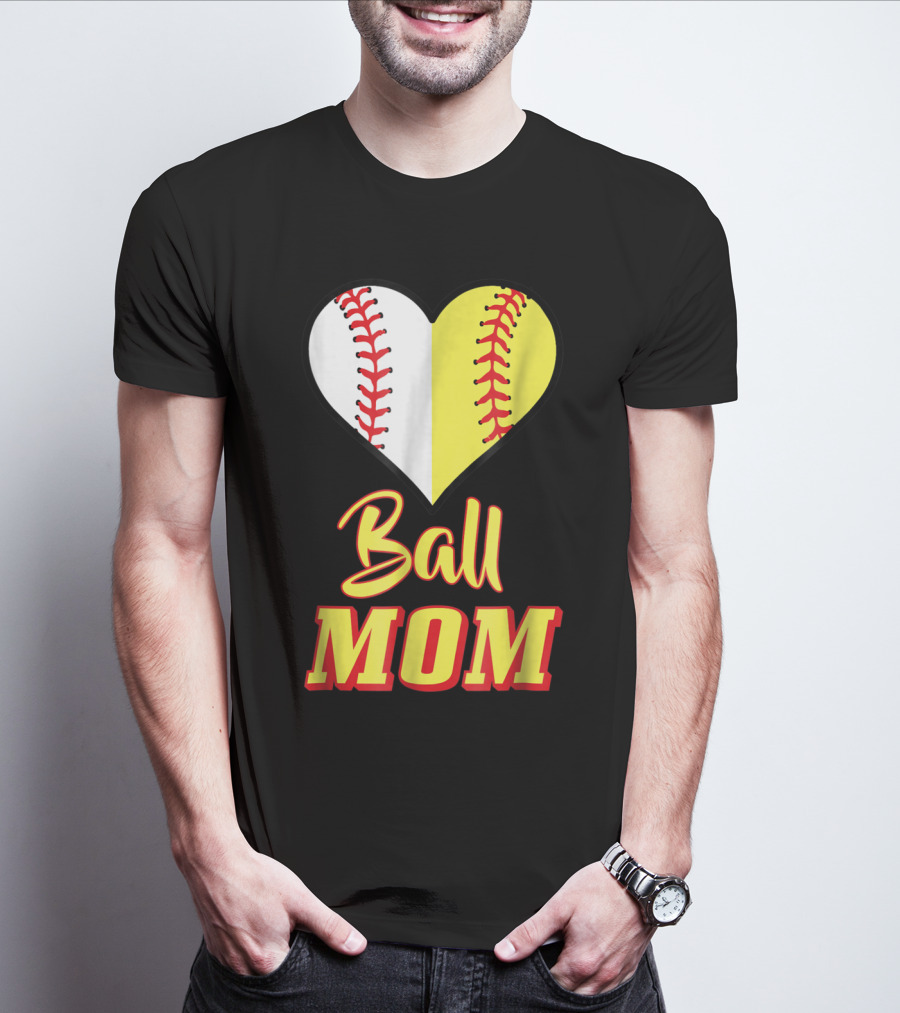 Ball Mom Softball Baseball Heart T-Shirt