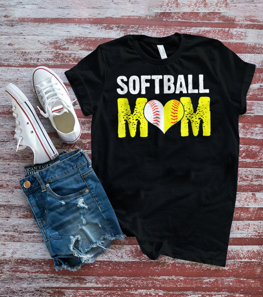 Softball Mom Heart Baseball T-Shirt