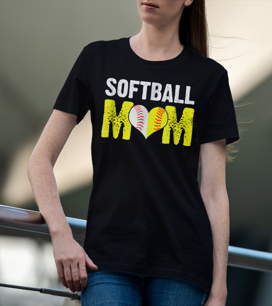 Softball Mom Heart Baseball T-Shirt