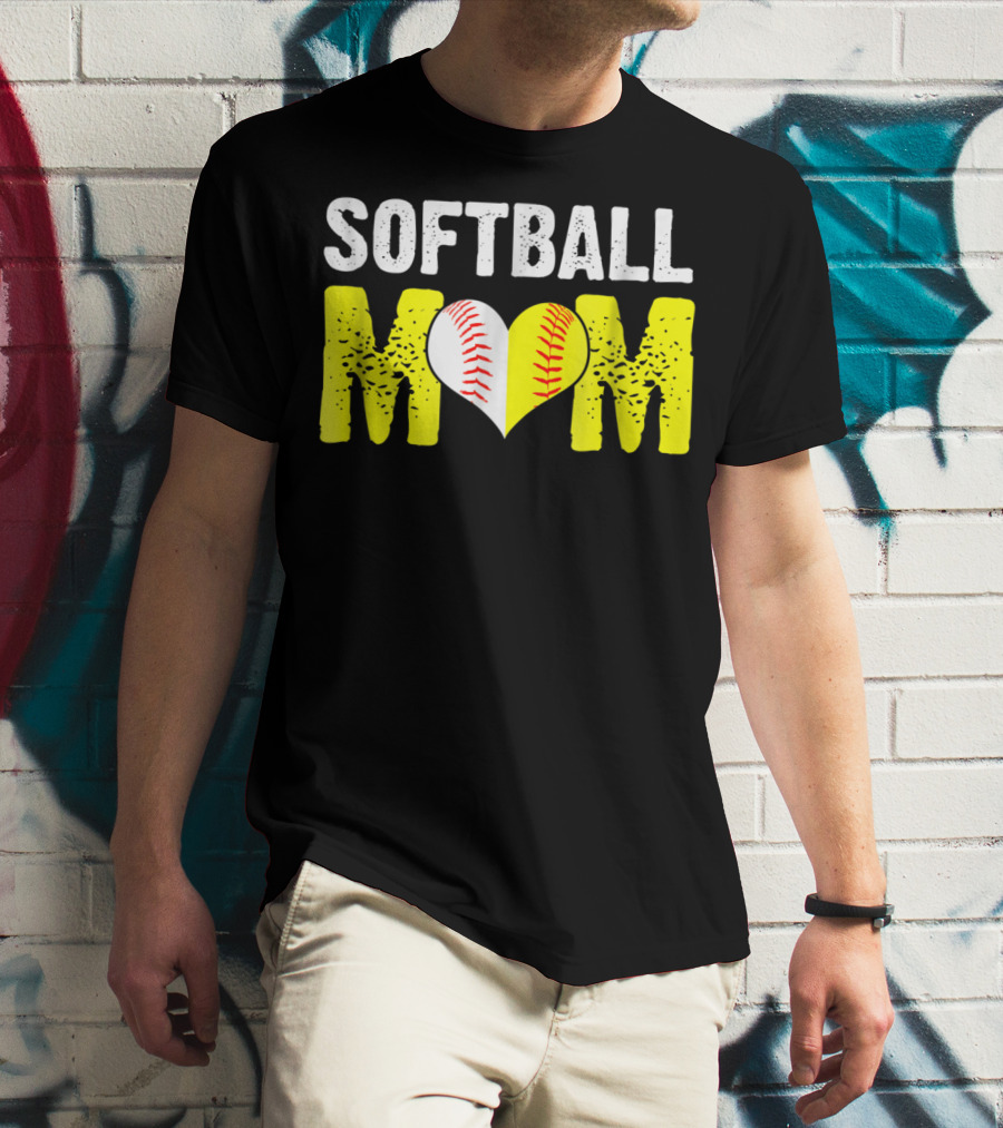 Softball Mom Heart Baseball T-Shirt