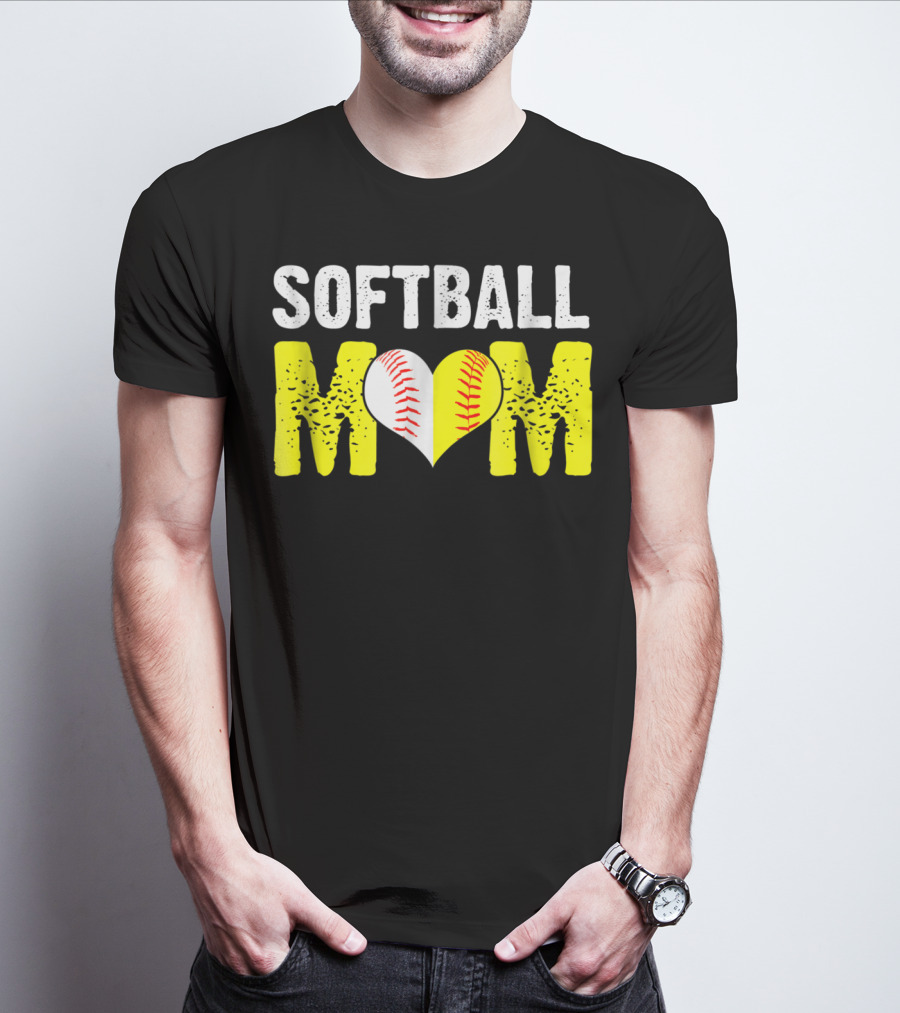 Softball Mom Heart Baseball T-Shirt