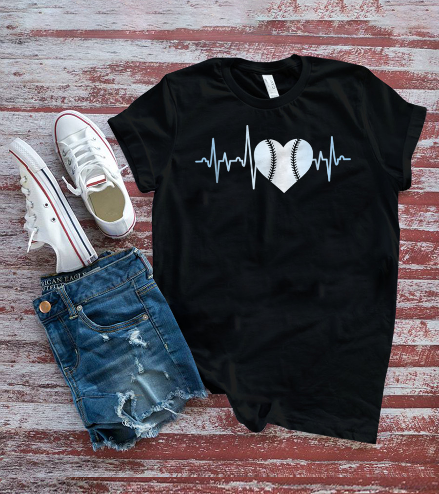 Softball Player Heartbeat Stitch Heart Shape T-Shirt