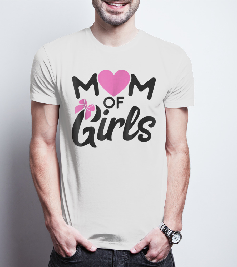Mom Of Girls Heart And Bow T-Shirt