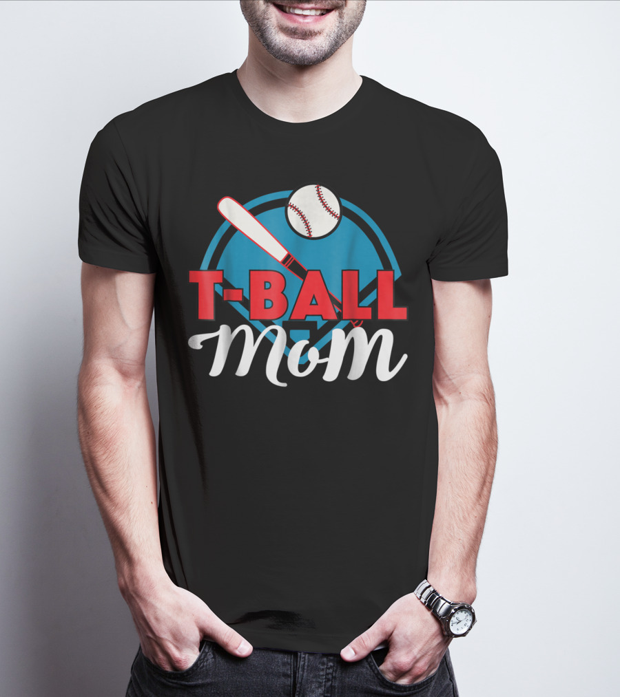 T-Ball Mom Baseball Bat And Home Plate T-Shirt