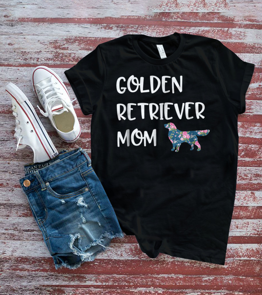 Golden Retriever Mom Floral Dog T-Shirt