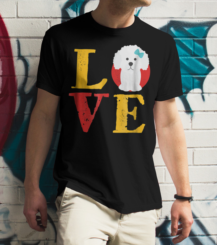 LOVE Bichon Frise Puppy With Blue Bow T-Shirt