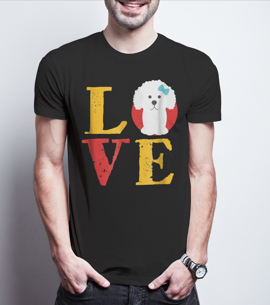 LOVE Bichon Frise Puppy With Blue Bow T-Shirt