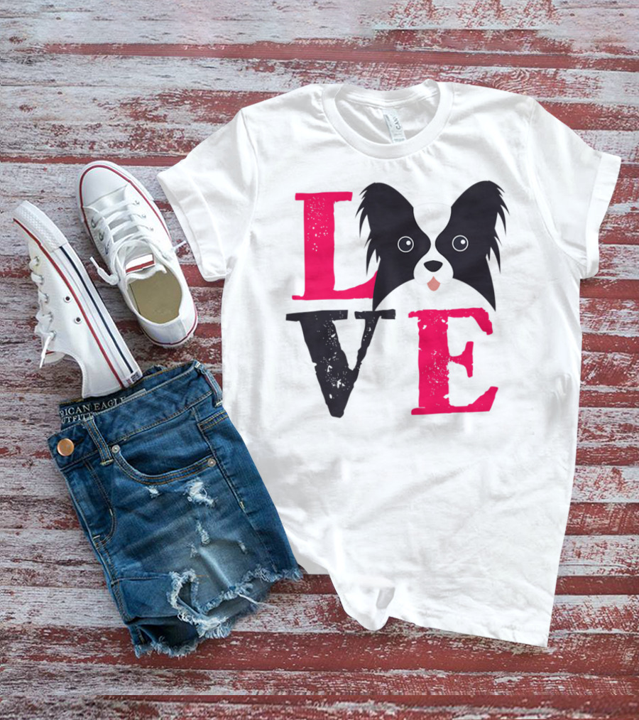 I Love Papillion Puppy Mom And Dad Love Papillon Dog T-Shirt