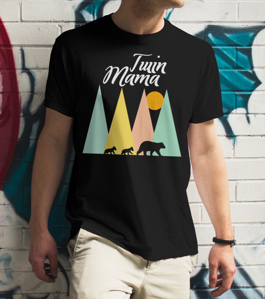 Twin Mama Bear Camping With Cubs In Forest T-Shirt