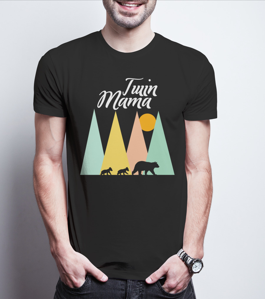 Twin Mama Bear Camping With Cubs In Forest T-Shirt