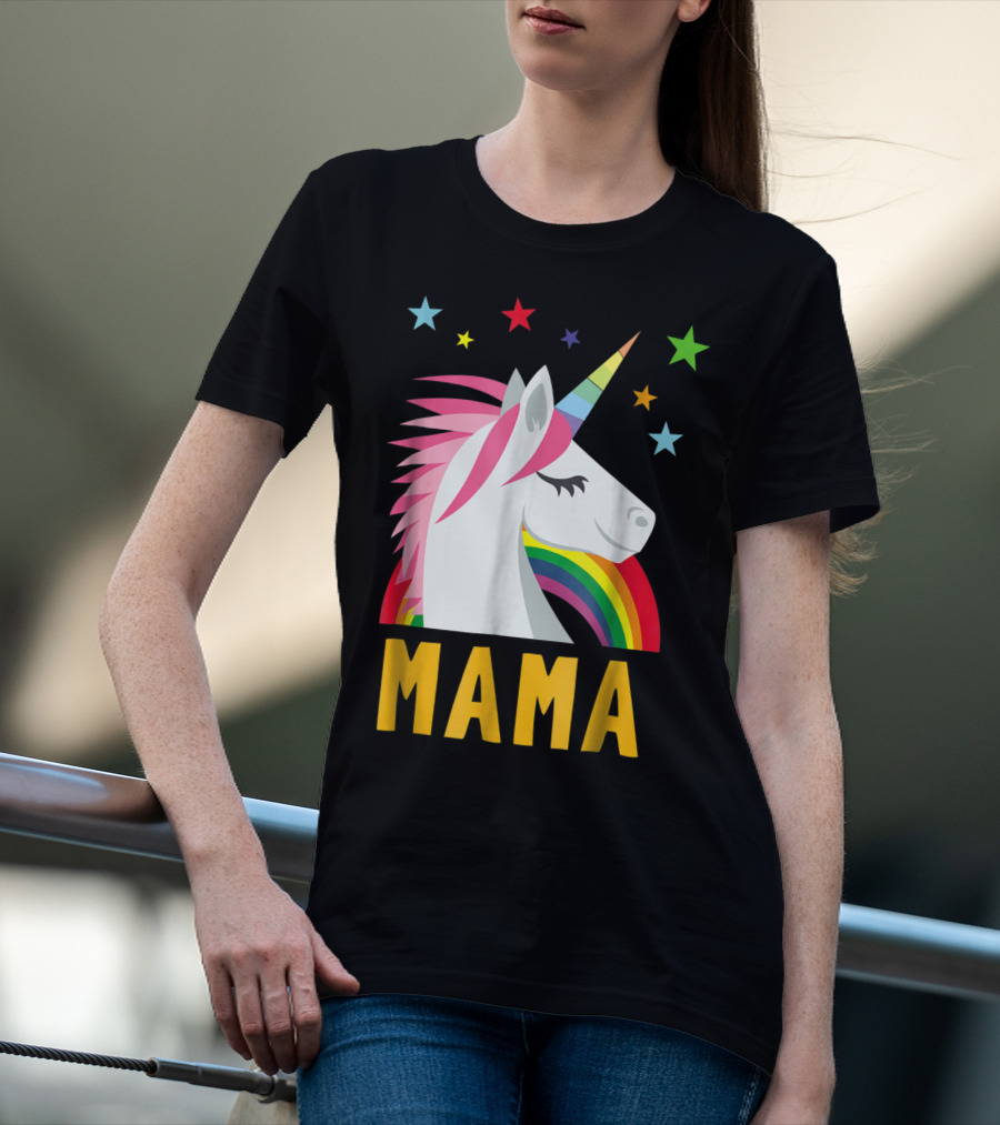Mama Unicorn Rainbow Star Lovers T-Shirt