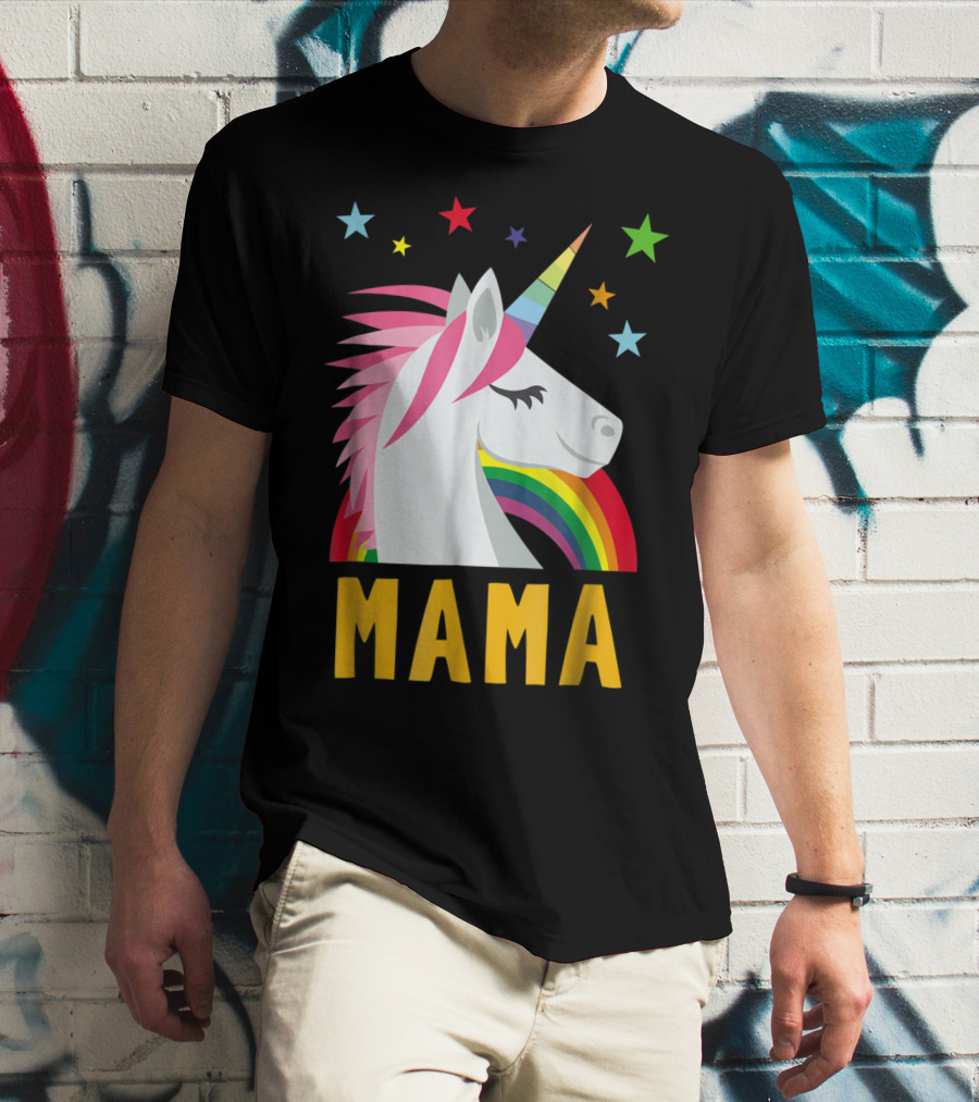 Mama Unicorn Rainbow Star Lovers T-Shirt