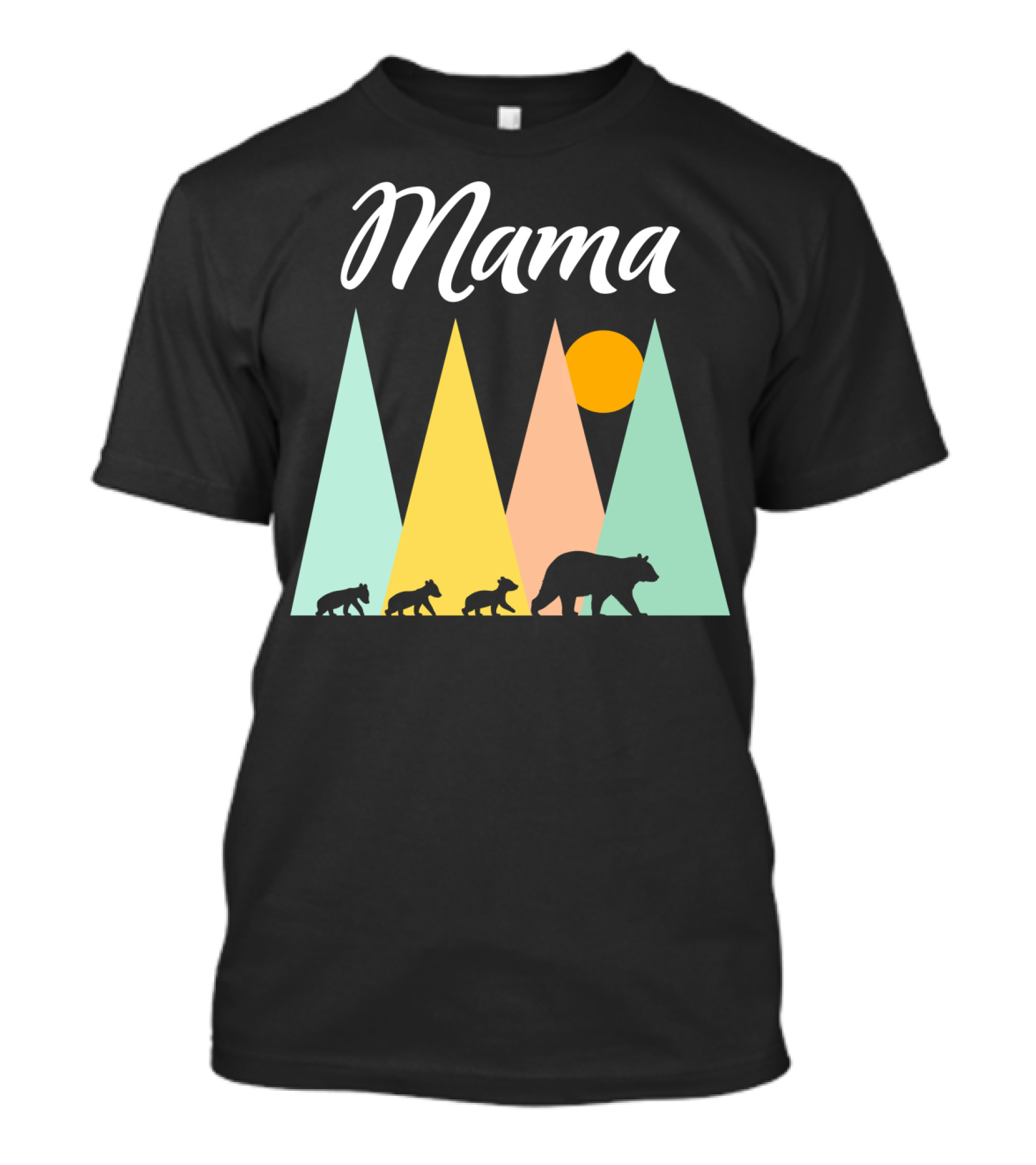 Mama Bear With Three Cubs Camping In The Mountains T-Shirt