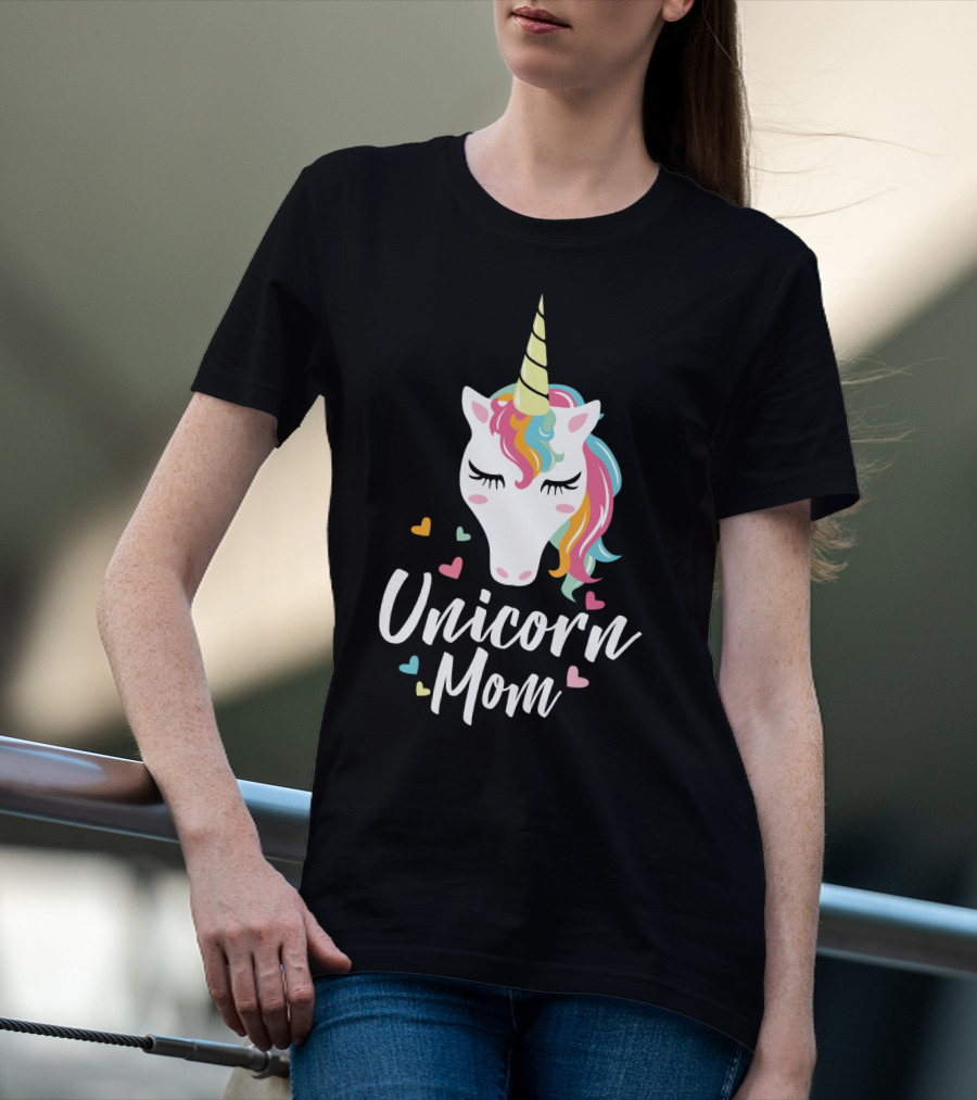 Unicorn Mom Cute Funny Unicorn Colorful Heart T-Shirt