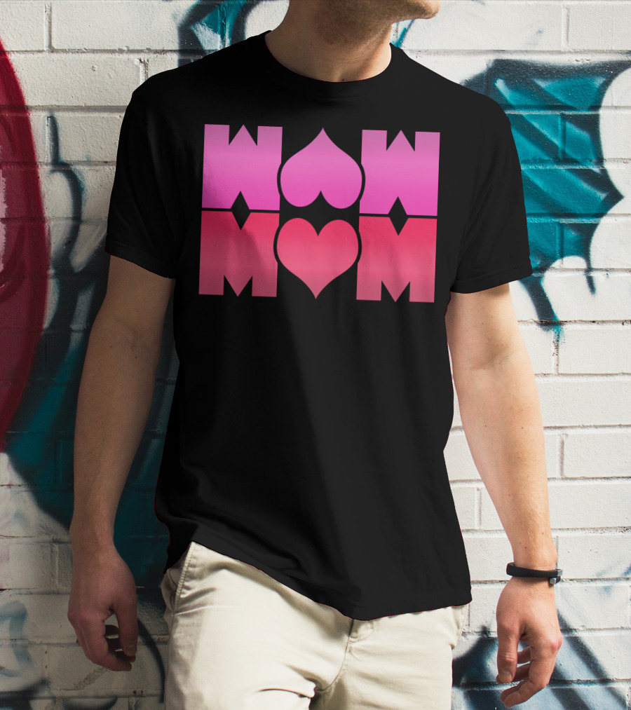 WOW MOM Awesome Super Mommy Pink Heart T-Shirt