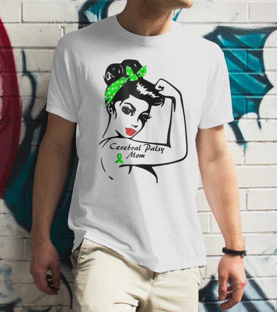 Cerebral Palsy Mom Strong Ribbon Green Polka Dot Bandana T-Shirt