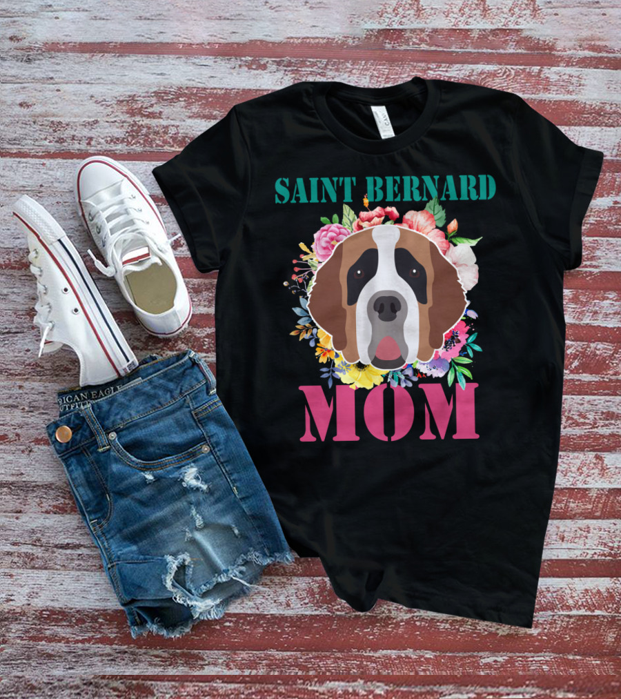 Saint Bernard Mom Floral Puppy Pet Lover T-Shirt