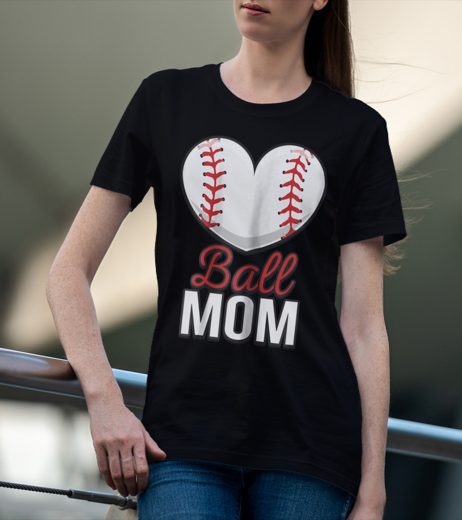 Ball Mom Heart Baseball Softball Mom T-Shirt